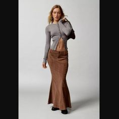 Brand New With Tags And In Excellent Condition, One Bdg Kendall Fluted Brown Cord Maxi Skirt Womens L. Approximate Measurements(Second Is Stretched): Waist 18-20" Hips 20-22" Legth 40" Details Product Sku: 86174380; Color Code: 020 Fluted Maxi Skirt By Uo's Own Bdg Label. Low-Rise Skirt In A Longline Silhouette. Includes Pockets And A Zip Fly & Button Closure. Textured Cord Fabrication In A Fitted Style That Flares At The Ankles. Urban Outfitters Exclusive. Features - Fluted Maxi Skirt From Bdg Spring Brown Fitted Maxi Skirt, Chic High Waist Skirt By Urban Outfitters, Chic High-waist Skirt From Urban Outfitters, Chic Urban Outfitters Skirt, Urban Outfitters Long Lined Skirt, Urban Outfitters Long Skirt For Spring, Spring Long Skirt From Urban Outfitters, Fitted High Waist Brown Maxi Skirt, Chic Fitted Skirt From Urban Outfitters