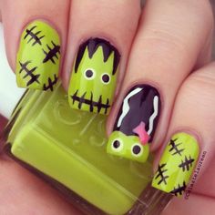 Halloween Nails Frankenstein Nails, Cotton Candy Nails, Holiday Nail Art, Fall Nail Art