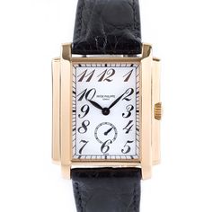 Patek Philippe Gondolo 18K Yellow Gold Ref. 5024J - Twain Time, Inc. Patek Philippe Calatrava, Reading Art, Philippe Model, Black Bracelets, Gold Glass, Gold Case, Patek Philippe, Watch Collection, White Enamel