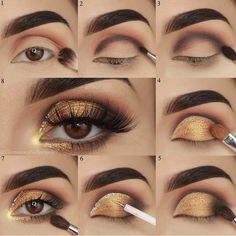 Gold Eyeshadow Looks, Easy Eye Makeup Tutorial, Everyday Eyeshadow, Eyeshadow Tutorial For Beginners, Eyebrow Eyeshadow, Smink Inspiration