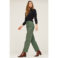 Green plaid denim (100% Cotton). Jeans. Front button closure. 29" inseam. 11" rise. Imported. Casual Plaid Bottoms With Button Closure, Gingham Cotton Pants For Fall, Cotton Gingham Pants For Fall, Fall Gingham Cotton Pants, Gingham Cotton Bottoms For Fall, Relaxed Fit Plaid Pants For Fall, Trendy Plaid Cotton Jeans, Casual Houndstooth Pattern Bottoms For Winter, Plaid Straight Leg Pants For Fall