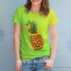 Summer Fashion Pineapple Woman Print T Shirt Harajuku Funny Tshirts Casual Round Neck Short Slee Top Tee Shirt Trendy Green T-shirt With Sublimation Print, Trendy Green Printed T-shirt, Casual Lime Green Cotton Top, Casual Green Shirt With Sublimation Print, Green Short Sleeve Top With Sublimation Print, Green Top With Sublimation Print And Short Sleeves, Casual Yellow Tops With Fruit Print, Casual Yellow Top With Fruit Print, Green Short Sleeve Shirt With Sublimation Print