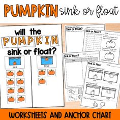 pumpkin themed worksheets and anchor chart for the fall or halloween season with an orange background