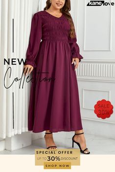 Plus Size Flounce Sleeve Smocked Maxi Dress Solid Long Sleeve Smocked Top, Long Sleeve Smocked Top With Smocked Back, Solid Color Long Sleeve Smocked Top, Elegant Smocked Ruched Billowy Dress, Fall Solid Smocked Top With Smocked Cuffs, Elegant Billowy Smocked Dress With Ruched Details, Fall Smocked Top With Smocked Cuffs, Elegant Billowy Smocked Ruched Dress, Casual Solid Dresses With Elastic Sleeves