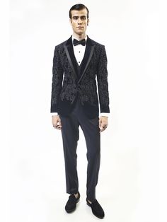 Our Astral handcrafted embellish tuxedo is highlighted with metallic crystals. Single-button satin details on peak collar. This luxurious velvet jacket can be paired with flat-front trousers making it perfect for a cocktail or an evening look. Rahul Khanna, Evening Look, Tuxedo Jacket, Velvet Jacket, Fashion Consultant, Silk Velvet, Full Sleeve, Trousers, Velvet