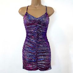 Sparkly Purple And Black Color Shift Silver Iridescent Dress. Brand New With Tags. Originally $80 And Never Worn! Great For Banquets, Formals, Dances, Hoco, Parties Etc. Available In: Xs, Small, Medium Iridescent Fitted Mini Dress, Multicolor Ruched Mini Dress For Party, Iridescent Fitted Mini Dress For Party, Purple Party Dress With Ruched Bodice, Iridescent Fitted Evening Dress, Fitted Iridescent Evening Dress, Fitted Iridescent Dress For Evening, Fitted Ruched Sequin Dress For Party Season, Iridescent Sleeveless Party Dresses