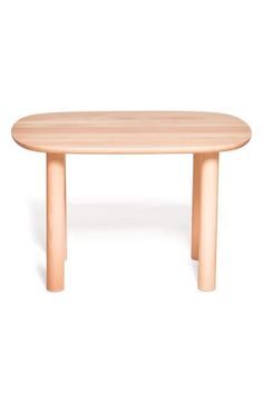 an oval wooden table on a white background