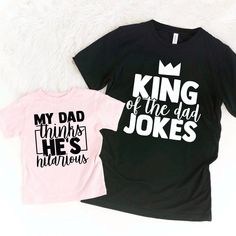 "This adorable Father's Day matching shirts is a perfect gift for Father's Day. Our shirts and bodysuits are super soft and great quality. -EACH SHIRT IS SOLD SEPARATELY, CHOOSE DESIGN AND SIZE FROM THE DROP DOWN MENU AND THEN PUSH ADD TO CART. REPEAT THE PROCESS UNTIL ALL SHIRTS ARE IN YOUR CART THEN CHECK OUT.- + Machine washable & dryer safe (I recommend drying on delicate) + Design color will depend on the color of the shirt that you select. For more information please check out our colo Playful Father's Day T-shirt For Family, Family Matching T-shirt For Father's Day, Fun Black Tops For Father's Day, Fun Letter Print Tops For Family Occasions, Funny Family Shirt With Letter Print, Playful Crew Neck T-shirt For Father's Day, Funny Text Tops For Family Occasions, Fun Family T-shirt With Funny Text, Father's Day Pink T-shirt With Letter Print