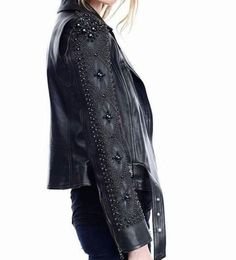 Studded Leather Jacket For Fall Alternative Fashion, Studded Leather Jacket For Alternative Fashion In Fall, Biker Leather Jacket With Rivets For Party, Party Biker Leather Jacket With Rivets, Punk Leather Jacket With Rhinestone Rivets For Fall, Fall Leather Biker Jacket With Studs, Biker Leather Jacket With Studs For Spring, Spring Biker Leather Jacket With Studs, Biker Style Studded Leather Jacket For Spring