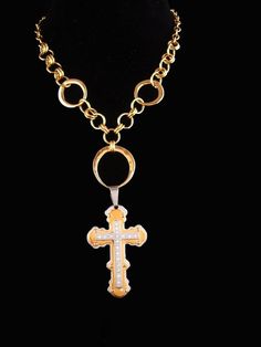 Dramatic Large Cross Necklace - Vintage rhinestone pendant - unisex 18 inch Gold plate Chain - Religious Catholic Christian Jewelry Cross Necklace Vintage, Large Cross Necklace, Art Deco Statue, Runway Jewelry, Amulet Necklace, Southwest Jewelry, Christian Jewelry, Necklace Vintage, Vintage Rhinestone