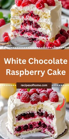 a white chocolate raspberry cake on a plate