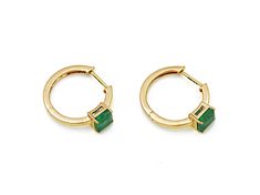 2.24 Ctw Emerald Earring in 14K YG Metal-3.84 Grams Classic Yellow Gold Hoop Earrings With Gemstone, Formal Yellow Gold Hoop Earrings With Gemstones, Formal Yellow Gold Gemstone Hoop Earrings, Emerald Earring, Michael Kors Fashion, School Jewelry, Popular Jewelry, Green Gems, Broken Chain