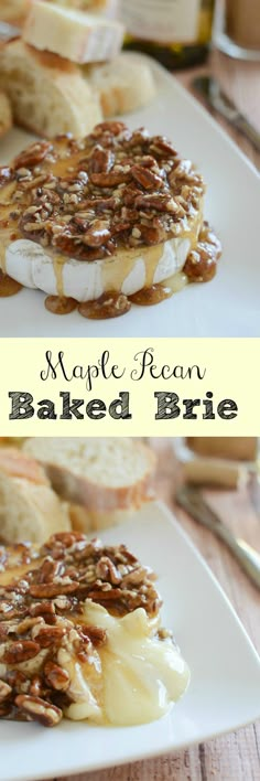 maple pecan baked brie on a white plate