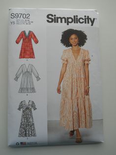 a woman's dress and top sewing pattern in two lengths, with the words simplicity written on it