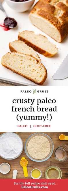 the recipe for crusty paleo french bread is shown