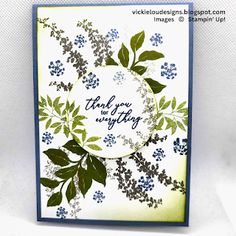 a close up of a greeting card with leaves and flowers on the front, which reads thank you for everything