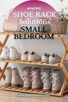 shoe rack with shoes on it and the words amazing shoe rack solution small bedroom