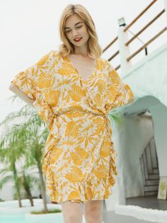 Tropicalia Floral Belted Kaftan | Moss Rose | Women's Vacation & Life Fashion – Shopmossrose Tropical V-neck Beach Dress For Day Out, V-neck Beach Dress With Tie Waist For Vacation, Beach Season Cover-up With Tie Waist, Summer Beach Cover-up With Tie Waist, V-neck Swimwear With Tie Waist For Summer, Beachwear Wrap Cover-up With Tie Waist, Spring Beach Party Cover-up With Tie Waist, V-neck Tie Waist Beach Cover-up, Vacation Rayon Cover-up