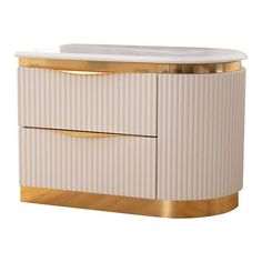 a white and gold cabinet with two drawers