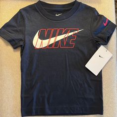 New With Tags Nike Navy Tops With Letter Print, Nike Navy T-shirt With Graphic Print, Pre-shrunk Blue Nike Tops, Basketball Tee Shirts, Atlanta Braves World Series, Tops Nike, Tennis Tops, Nike Dri Fit Shorts, Red Nike