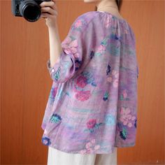 Details: Type: Women Loose V-Neck Printed Linen Shirts Material: Linen Sleeve Length: Three-Quarter Sleeves Pattern: Printed Color: Purple, Pink, Red Style: Loose Size Bust Shoulder Sleeve Length (min) Length (max) cm inch cm inch cm inch cm inch cm inch L 124 48.82 58 22.83 11 4.33 65 25.59 73 28.74 XL 128 50.39 59 23.23 11.5 4.53 66 25.98 74 29.13 Three Quarter Sleeve Shirt, Linen Shirts, Red Style, Vest Shirt, Printed Linen, Short Jumpsuit, Sleeves Pattern, Red Fashion, Three Quarter Sleeves