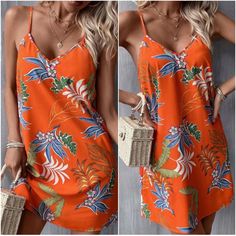 Boho Tropical Leave Cami Orange Dress If You Like: Romantic Streetwear Prairie Sherpa Date Night Bride Lingerie Winter Fall Summer Metallic Spring Boho Gypsy Hippie Beachy Birthday Gift Resort Bohemian Girly Trendy Minimalist Y2k College 90s 00s 70s Vintage Wedding Guest Engagement Party Bachelorette Vacation Cruise Travel Western Aesthetic Vibe Retro Christmas Thanksgiving Holiday Chic Casual Dressy Preppy Tiktok Classic Classy Work Office Business Contemporary Professional Workplace Wear Loose Orange Beachwear Sundress For Spring, Orange Beachwear Dress For Vacation, Orange Printed Sundress For Beach, Orange Tropical Print Dress For Summer, Bohemian Orange Dress With Tropical Print, Casual Orange Dress With Vibrant Print, Orange Mini Dress For Vacation, Orange Printed Mini Dress For Brunch, Printed Orange Mini Dress For Brunch