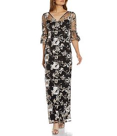 Refined Fashion, Cocktail Wear, Sleeve Gown, Column Gown, Floral Sleeve, Tailored Dress, Gowns With Sleeves, Dress Shapes, Flower Embroidery