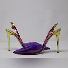 Dimensions: Heel: 11.5cm 100% Thermoplastic Polyurethane (Tpu), 100% Leather Made In Italy Multicolor Slingback Heels For Formal Occasions, Purple High Heel Slingback Pumps For Spring, Purple High Heel Slingback Pumps For Summer, Purple Slingback Pumps With Heel Strap For Evening, Trendy Purple Heels For Party, Purple High Heel Slingback Pumps For Formal Occasions, Multicolor Slingback Heels For Party, Purple Slingback Heels For Formal Occasions, Trendy Purple Heels With Heel Strap