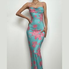 Please refer to our sizing chart for a guideline when choosing a size. 5 business days order processing time. 90% polyester 10% spandex. Fitted Printed Halter Neck Maxi Dress, Fitted Halter Neck Printed Maxi Dress, Chic Printed Maxi Dress With Spaghetti Straps, Chic Printed Backless Maxi Dress, Trendy Fitted Spaghetti Strap Maxi Dress, Trendy Fitted Halter Neck Maxi Dress, Trendy Fitted Maxi Dress With Spaghetti Straps, Fitted Floral Print Trendy Maxi Dress, Fitted Printed Backless Maxi Dress