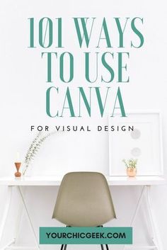 a chair sitting on top of a desk next to a white wall with the words 101 ways to use canvas