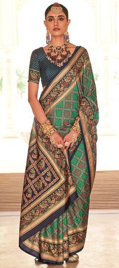 Green color Saree in Silk fabric with Printed work Green Color Saree, Festive Saree, Party Wear Traditional, Silk Fabric, New Arrival, Green Color, Green Colors, Party Wear, Saree