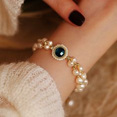 6mm Freshwater Cultured Pearl Bracelet | Real Pearl Bracelet in 14K Gold | Multi Strand Pearl Bracelets Blue Crystal Bracelet Affordable Elegant Blue Pearl Bracelet, Blue Pearl Bracelet, Real Pearl Bracelet, Blue Crystal Bracelet, Round Bracelet, Cultured Pearl Bracelet, X Box, Multi Strand Bracelet, Freshwater Pearl Bracelet