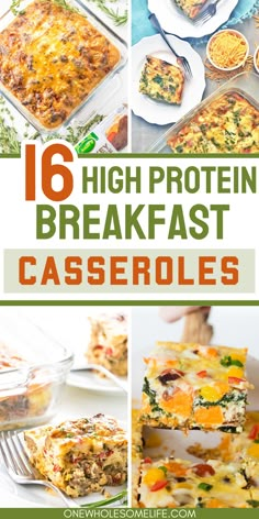 16 high protein breakfast casseroles with text overlay