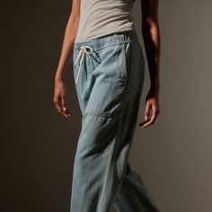 Wide Leg Pull On Denim Pant - Bleach Wash | James Perse Los Angeles Denim Polo, Jumpsuit Skirt, Bleach Wash, Wide Leg Denim, Denim Pant, Body Measurements, T Shirt Top, Outerwear Jackets, Kid Shoes