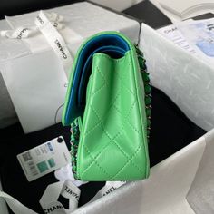 Size: Standard Size It comes with Dust box, Care manual, Tag, and Paper bag. Chanel Green, Bag Chanel, Shoulder Backpack, Classic Bags, Chanel Bags, Designer Bag, Classic Flap, Green Bag, Cotton Bag