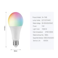 the color changing light bulb is shown with measurements