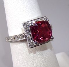 Ruby Engagement Rings, Non Diamond Engagement Rings, Dual Birthstone Ring, Sapphire Engagement Ring Halo, Engagement Ring Types, Rings Sapphire, Sapphire Engagement Rings, Ruby And Diamond Ring, Ruby Rings