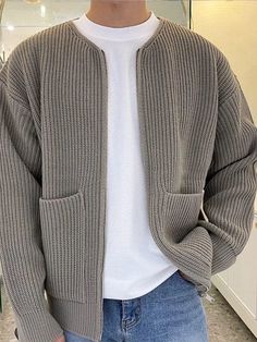 Autumn Knitted Long Sleeve Sweater Men Fashion Cardign Knitwear Slim Fit Men's Clothing New Pocket Warm Zipper Tops Male Relaxed Fashion, Trendy Cardigans, Mode Mantel, Sporty Outfit, Mens Bags Fashion, Knit Wear, Mens Cardigan Sweater, Solid Color Sweater, Joggers Outfit