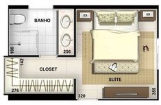 a floor plan for a bedroom and bathroom in a small house or apartment with separate living space