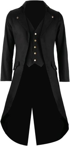 Amazon.com: SOLOTIMES Mens Black Tailcoat Jacket Gothic Steampunk Victorian VTG Halloween Costume Long Coat : Clothing, Shoes & Jewelry Gothic Tailcoat, Cool Cosplay, Victorian Jacket, Moda Steampunk, Black Steampunk, Victorian Coat, Doctor Costume, Fancy Dress Up