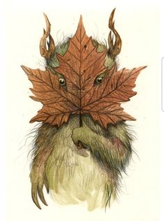 a drawing of a leaf with horns on it's head is shown in this image