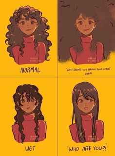 four different types of hair with the caption normal and who are you? written on them