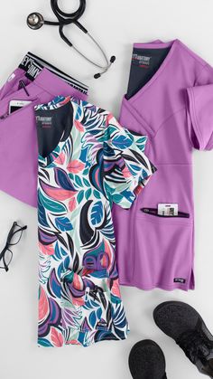 You deserve to treat yourself this Nurses Week to new scrubs you'll love that will help brighten your day. Dentist Scrubs Woman, Scrubs Uniform Cute Medical, Purple Scrubs Nurses, Koi Scrubs Uniform, Disney Scrub Tops