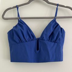 Royal Blue, Adjustable Straps, No Padding. Never Worn Blue Crop Top With Built-in Bra And Spaghetti Straps, Chic Blue Camisole With Built-in Bra, Blue Crop Top With Spaghetti Straps And Built-in Bra, Fitted Blue Tank Top With Adjustable Straps, Blue Camisole Crop Top With Straps, Blue Spaghetti Strap Crop Top With Built-in Bra, Blue Camisole With Spaghetti Straps And Bra Friendly, Blue Cami Crop Top With Adjustable Straps, Blue Crop Top With Adjustable Spaghetti Straps