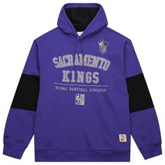 Details Long sleeve, pullover hoodie Drawstring, adjustable hood Kangaroo pocket Standard fit Style and Team Spirit Screen-printed team graphics Mitchell & Ness® branding Team-colored panels Additional Details Machine washable Officially licensed product Softball Gifts, Hockey Gifts, Soccer Gifts, Sacramento Kings, National Basketball Association, Football Gifts, Retro Logo, Drawstring Hoodie, Mitchell & Ness