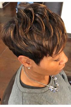 Short Brown Wigs For Black Women, Pixie Haircut With Highlights, Light Brown Pixie Haircut Black Women, Halle Berry Short Hair Pixie Cuts, Chocolate Brown Pixie Cut Black Women, Under Shaved Hair, Black Hair Pixie Cut, Short Haircut Ideas