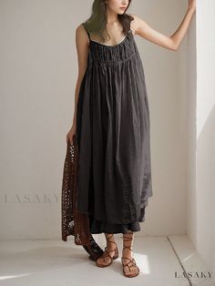 Lasaky - Elegant Long Dress with Ruffled Details Casual Flowy Sleeveless Dress With Ruffle Hem, Chic Sleeveless Midi Dress With Layered Hem, Lagenlook Dress For Summer Daywear, Lagenlook Summer Dress For Daywear, Summer Lagenlook Dress For Daywear, Summer Midi Dress With Layered Hem, Casual Flowy Dress With Layered Hem, Casual Beach Dress With Layered Hem, Summer Dresses With Layered Hem For Day Out