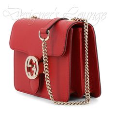 Gorgeous Brand New 100% Authentic Gucci Interlocking G Crossbody Bag Rp: $1,980.00 Style # 510304 Beautifully Grained Red Calf Leather Waist-Length Chain Shoulder Strap In Gold Strap Drop: 22 In That Can Also Be Converted To A Shorter Double Strap Beige Fabric Interior With A Patch Pocket Length: 7.75 In Height: 6 In Depth: 3 In Hand Crafted In Italy Comes With Tag, Gucci Dust Bag And Authenticity/ Care Cards Will Make A Perfect Gift! 100% Genuine And Comes From Pet Free And Smoke Free Environme Luxury Red Shoulder Bag With Turn-lock Closure, Luxury Red Shoulder Bag With Cc Turnlock Closure, Designer Gucci Shoulder Bag With Chain Strap, Elegant Gucci Shoulder Bag With Turn-lock Closure, Luxury Gucci Bags With Turn-lock Closure, Red Gucci Bag With Chain Strap, Designer Gucci Bags With Cc Turnlock Closure, Chic Gucci Shoulder Bag With Cc Turnlock Closure, Chic Gucci Shoulder Bag With Cc Turnlock