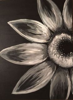 a black and white painting of a sunflower