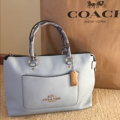 Brand New Never Used With Tags Coach Purse! Comes With Longer Strap Blue Coach Handbag With Top Carry Handle, Coach Blue Bag With Top Carry Handle, Blue Coach Bag With Top Carry Handle, Blue Satchel Briefcase, Coach Blue Top Handle Satchel, Blue Coach Top Handle Satchel, Luxury Coach Satchel For Errands, Blue Coach Bag With Double Handle, Blue Coach Double Handle Bags